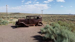Small restored section of Old Route 66 at the Painted Desert